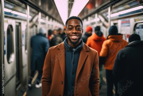 Portrait of a young african-american man in an urban subway.
