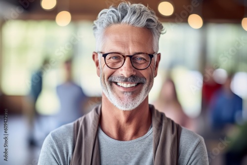 Portrait of smiling senior man with eyeglasses in coffee shop