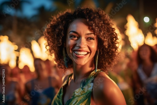 Portrait of a beautiful african american woman dancing at a beach party