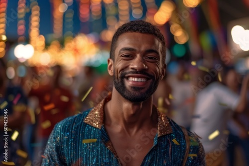 Portrait of a happy african american man dancing at night party