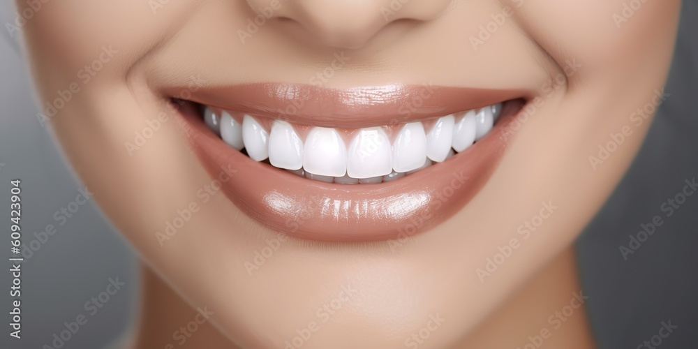Fototapeta premium AI Generated. AI Generative. Perfect shite teeth beautiful girl smile. Dantist health care promotion. Graphic Art