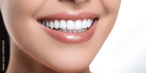 AI Generated. AI Generative. Perfect shite teeth beautiful girl smile. Dantist health care promotion. Graphic Art