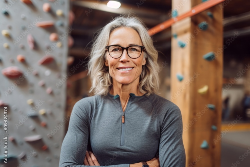 Medium shot portrait photography of a satisfied woman in her 50s that