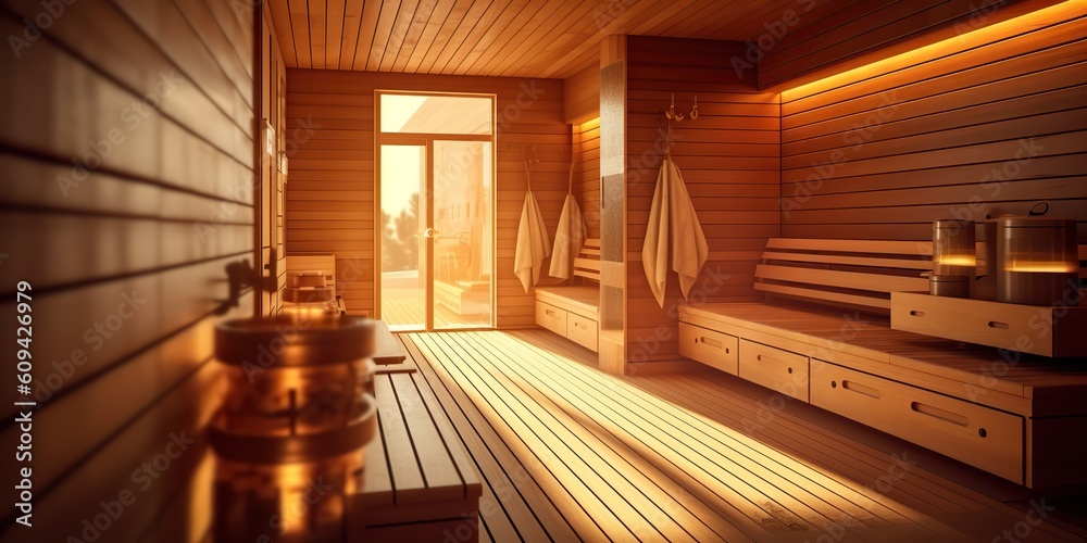 AI Generated. AI Generative. Modern luxury home sauna steam cabin heat spa wood style. Graphic Art AI Generated. AI Generative. Modern luxury home sauna steam cabin heat spa wood style. Graphic Art