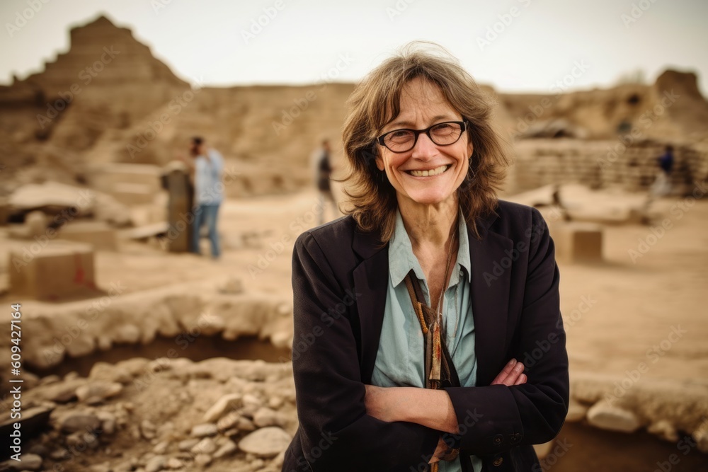 Portrait of a middle-aged woman in the pyramids of Giza