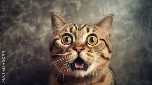 Shocked cat with his mouth open, surprised, puzzled, funny, crazy. generated AI. photo
