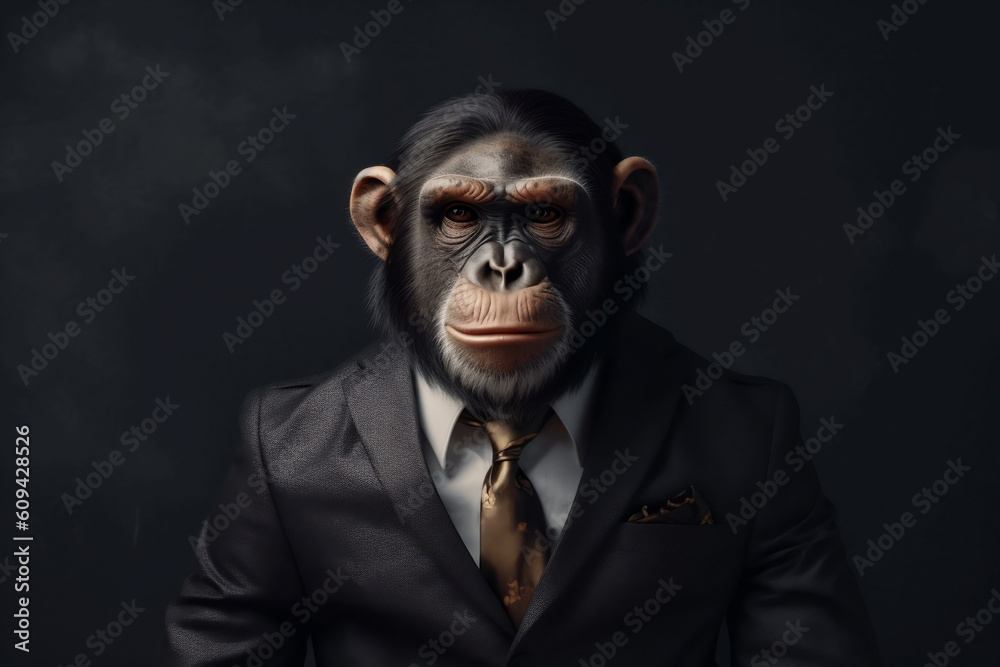 Portrait of a Monkey dressed in a formal business suit, The Elegant Boss Monkey, generative AI