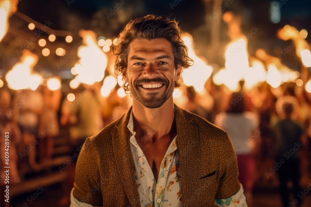 Portrait of a happy man at a music festival in the city