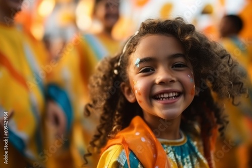 Portrait of a smiling little girl with afro hair at the parade
