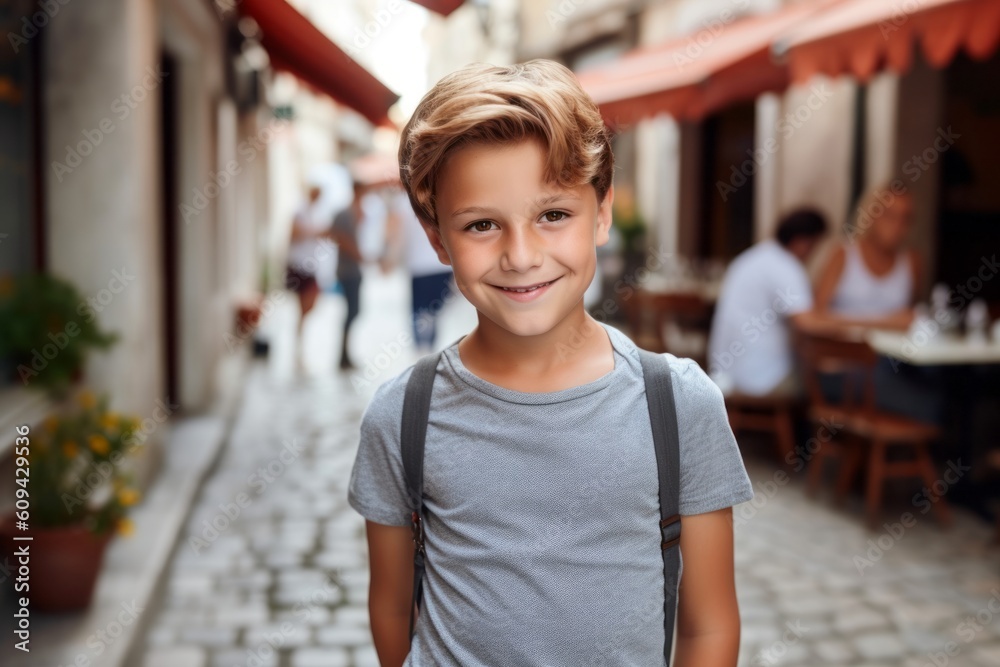 Portrait of a smiling boy in the street of a European city Portrait of a smiling boy in the street of a European city