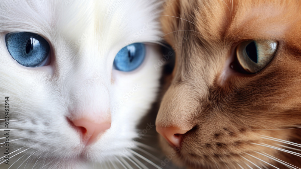 Beautiful cat eye, macro shooting, close up, blue-eyed. Two cats generated AI.