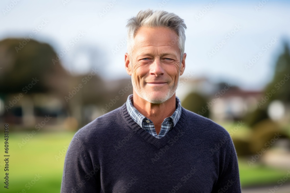 Portrait of a senior man smiling at the camera in a park Portrait of a senior man smiling at the camera in a park