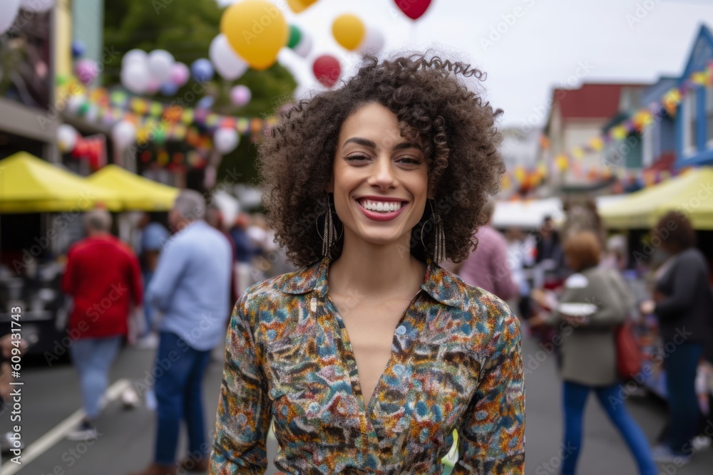 Beautiful african american woman with afro hairstyle at street market