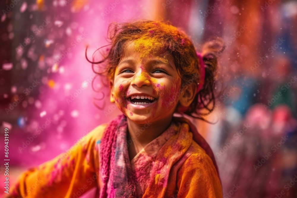 Portrait of a unknown Hindu kid playing Holi in the streets of Kathmandu in the afternoon Portrait of a unknown Hindu kid playing Holi in the streets of Kathmandu in the afternoon