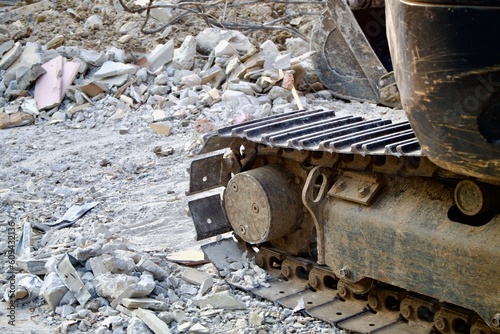 Loaders work at the job site, close up
