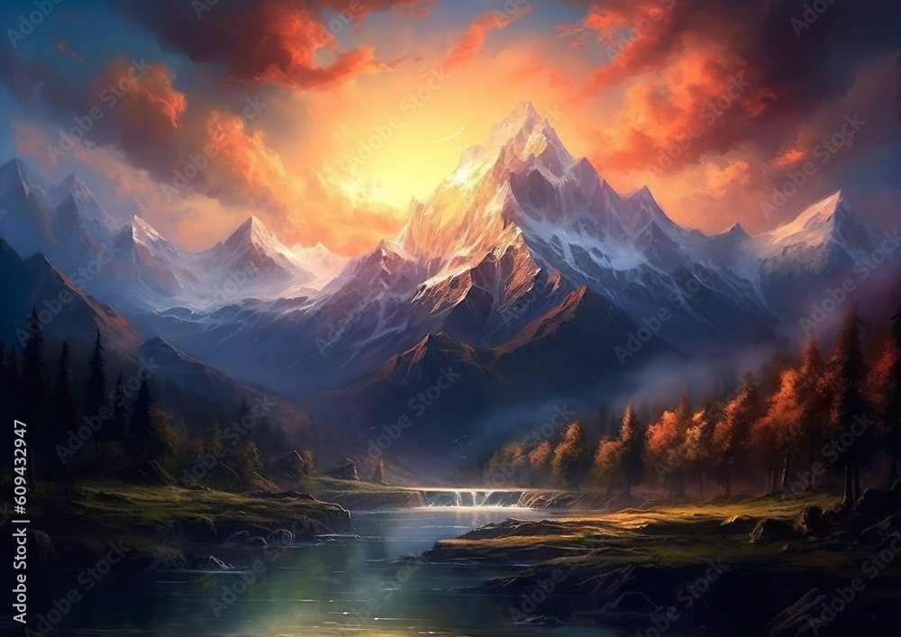 sunrise over the mountains created with Generative AI Technology