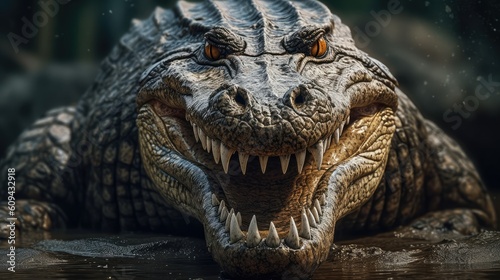 Nile crocodile in the water. Close up potrait. 