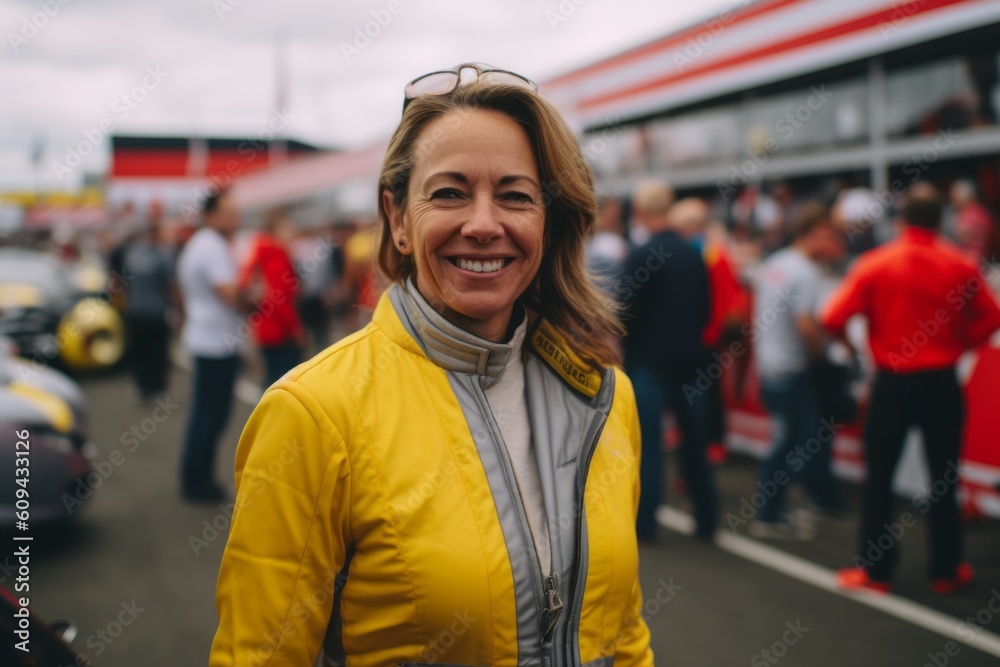 Ferrari Racing Days in Moscow. Portrait of a smiling woman on the background of fans.