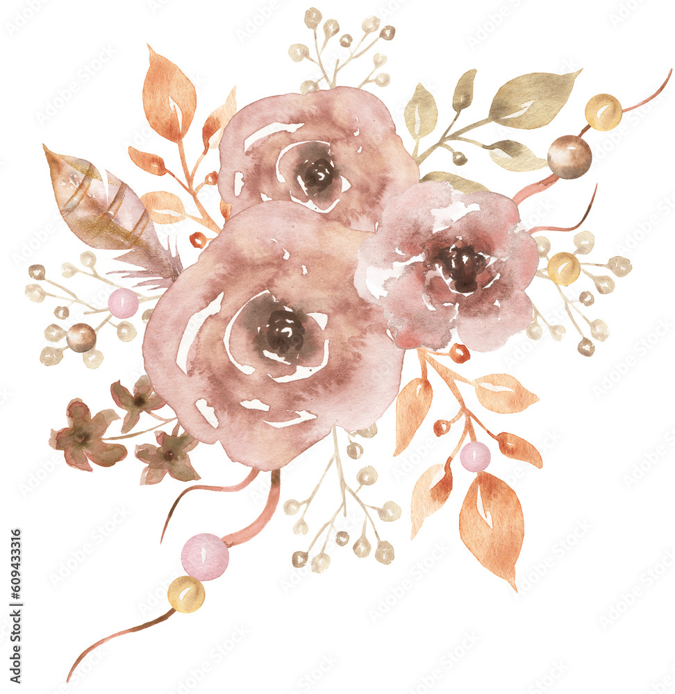 custom made wallpaper toronto digitalDelicate boho style bouquet clipart. Watercolor illustrations of flowers arrangement, feathers, leaves, beads clip art. Collection for valentine, wedding, invitation, card or postcard