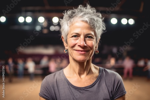 Portrait of smiling senior woman in front of audience at a music festival