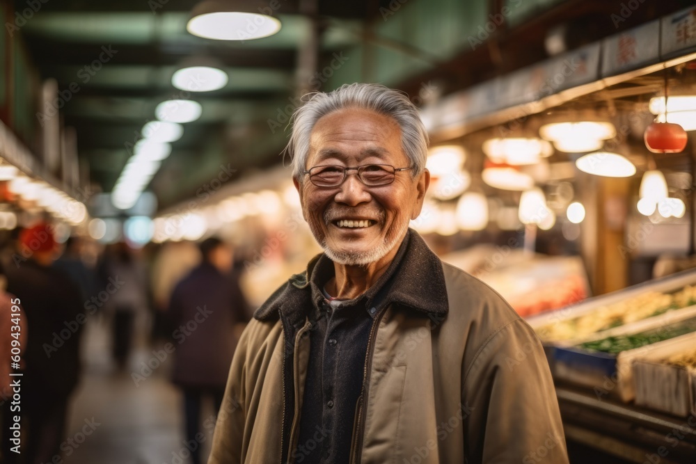 Portrait of a senior Japanese man at the market in Tokyo, Japan