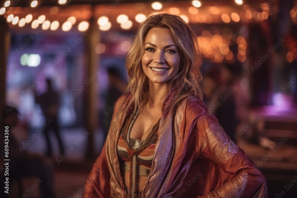 Portrait of beautiful woman smiling at camera while standing at bar counter in nightclub Portrait of beautiful woman smiling at camera while standing at bar counter in nightclub