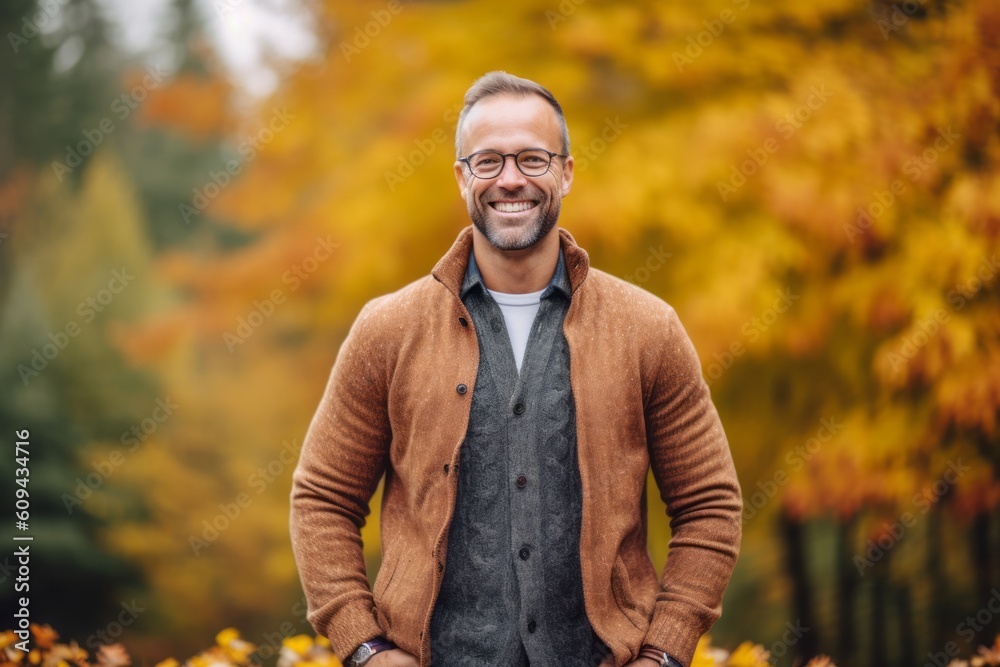 Obraz premium Portrait of a handsome middle-aged man in an autumn park