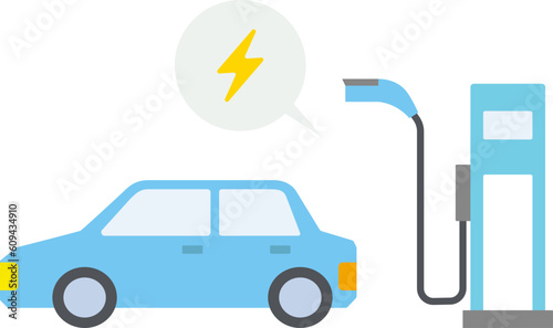 電気自動車と充電スタンドのシンプルなイラスト