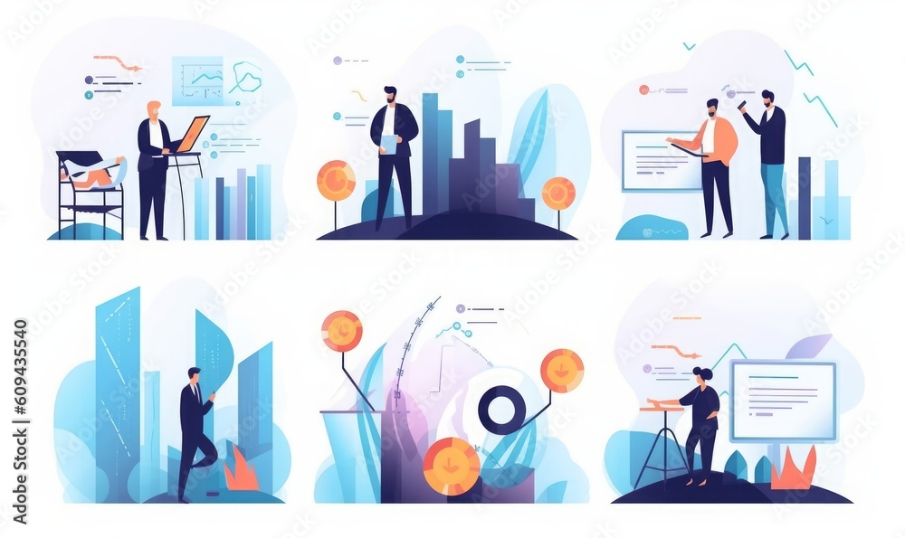 Investment management. Profit. Growth. Set of business illustration