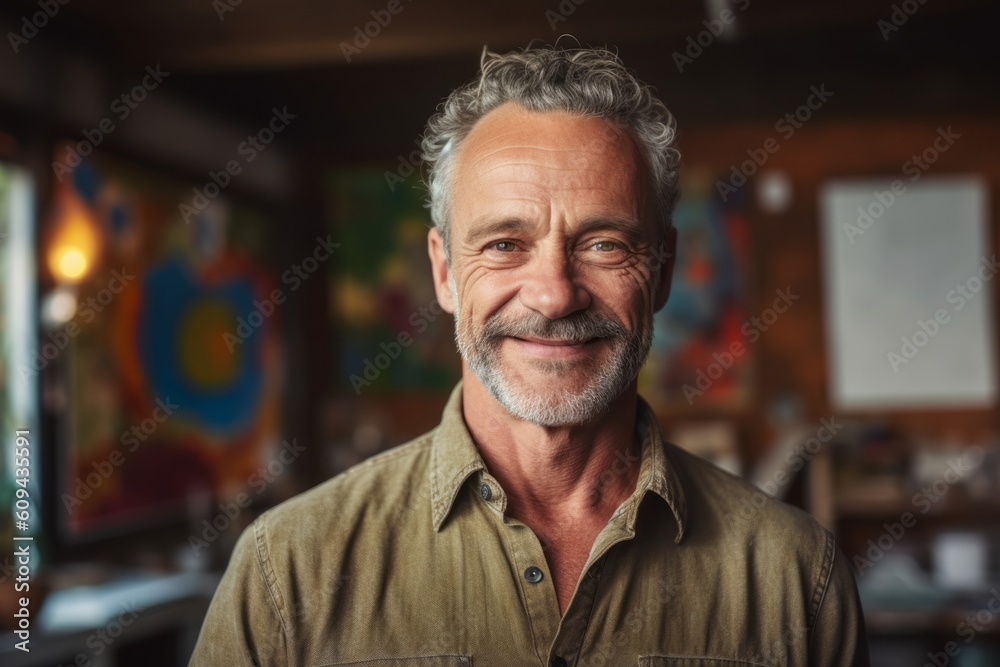 Portrait of smiling senior man standing in coffee shop and looking at camera Portrait of smiling senior man standing in coffee shop and looking at camera