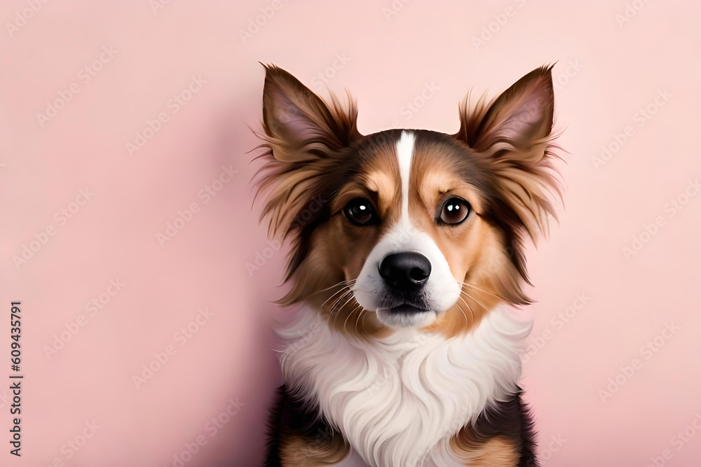 an adorable dog with paw prints, set against a soft pink background an adorable dog with paw prints, set against a soft pink background