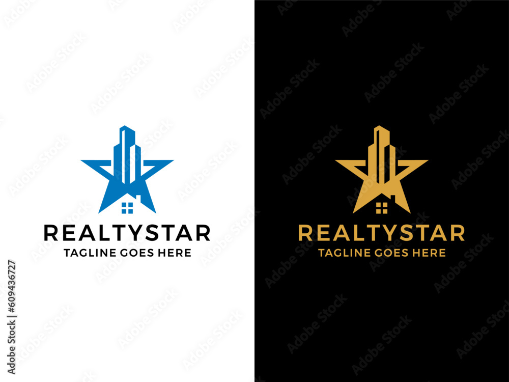 Realty design logo or star with home vector Realty design logo or star with home vector