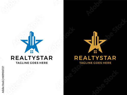 Realty design logo or star with home vector  