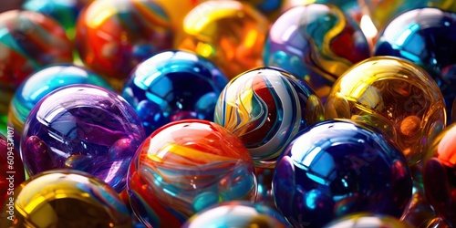 AI Generated. AI Generative. Graphic vibrant pattern of colorful circle ball marbles. Graphic Art