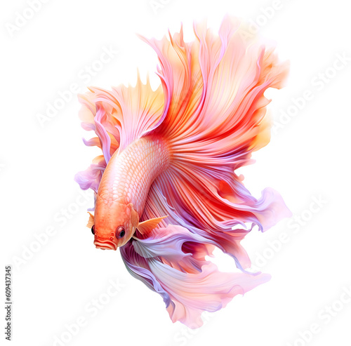 Siamese fish with flower tail and fins. Colorful floral fighting betta fish isolated on white. Amazing exotic floral tropical fish ai generated illustration
