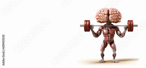 Human brain lifts weight with dumbbell, memory and mind training, brain power and mindset, generative AI
 photo