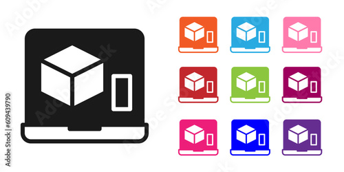 Black 3D printer icon isolated on white background. 3d printing. Set icons colorful. Vector