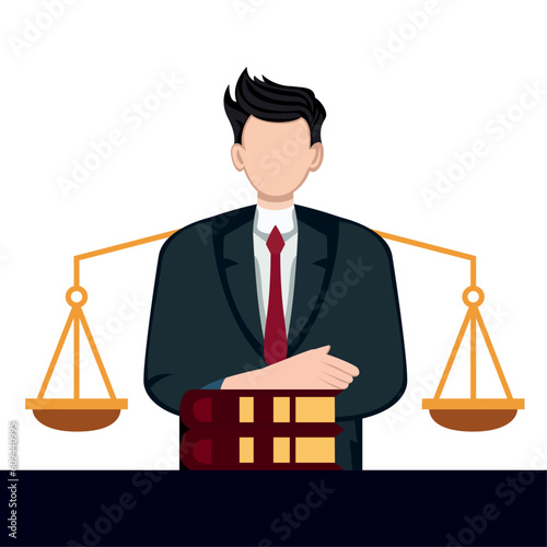 lawyer with stack of law books and balance scale flat style vector illustration , attorney vector image