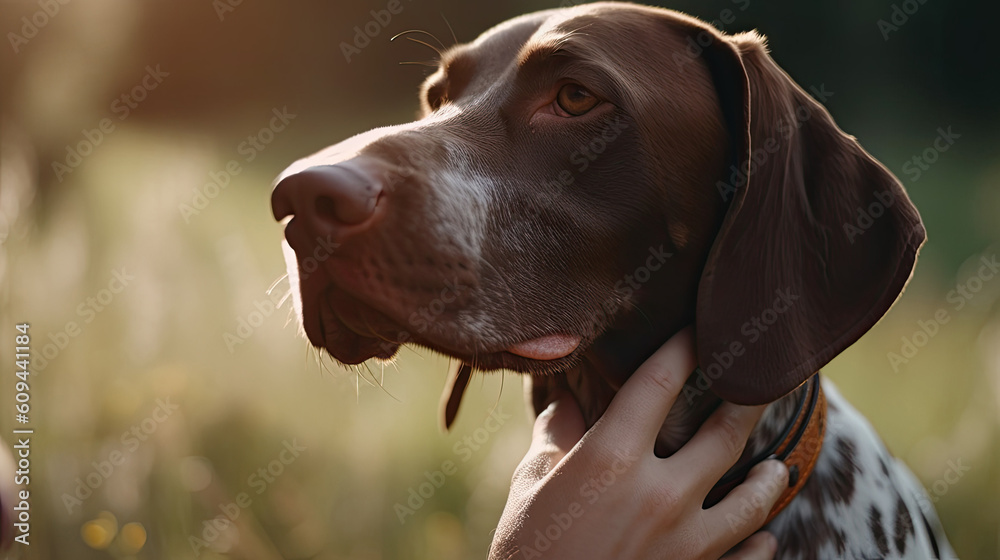 Closeup side view smiling portrait of German Shorthaired Pointer