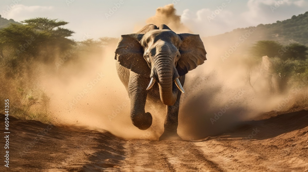 An angry elephant is running towards the camera, generative AI Stock  Illustration | Adobe Stock