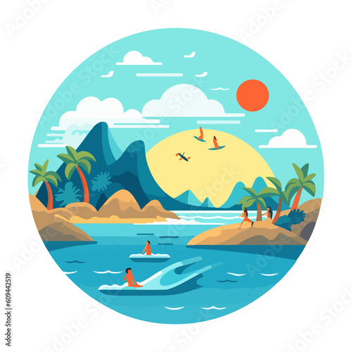 summer beach tropical island vector, summer holiday illustration