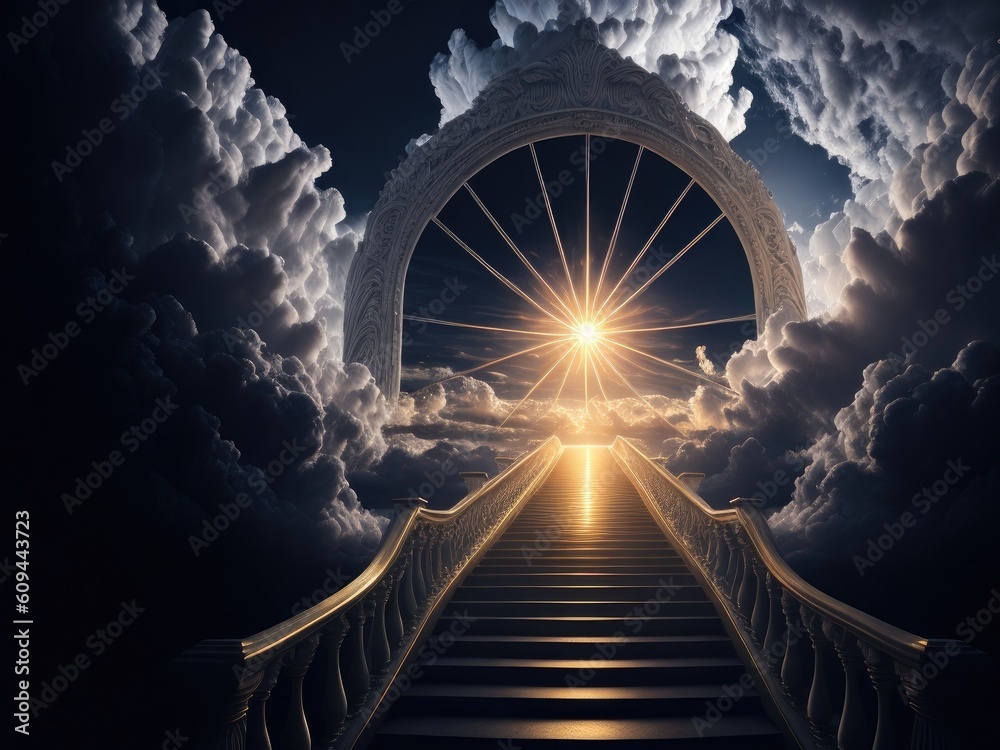 Fototapeta premium Stairway to heaven in glory gates. ai generative