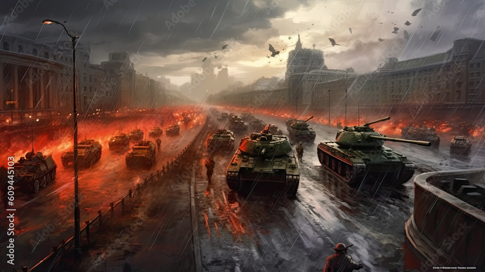 modern war concept with tanks created with Generative AI technology
