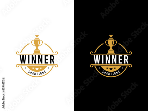 Trophy vintage retro sport logo design template 