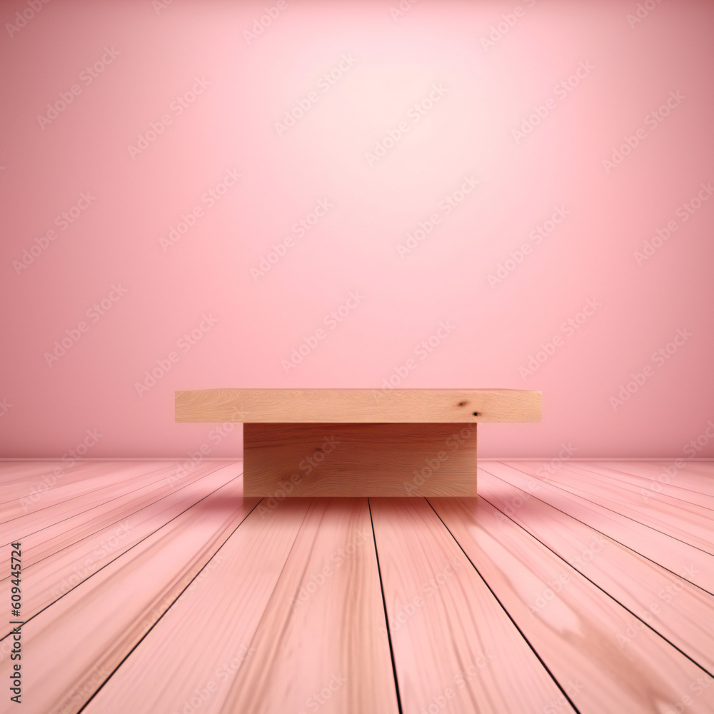 A wooden table with pink background, ideal for product presentation, Generative AI A wooden table with pink background, ideal for product presentation, Generative AI