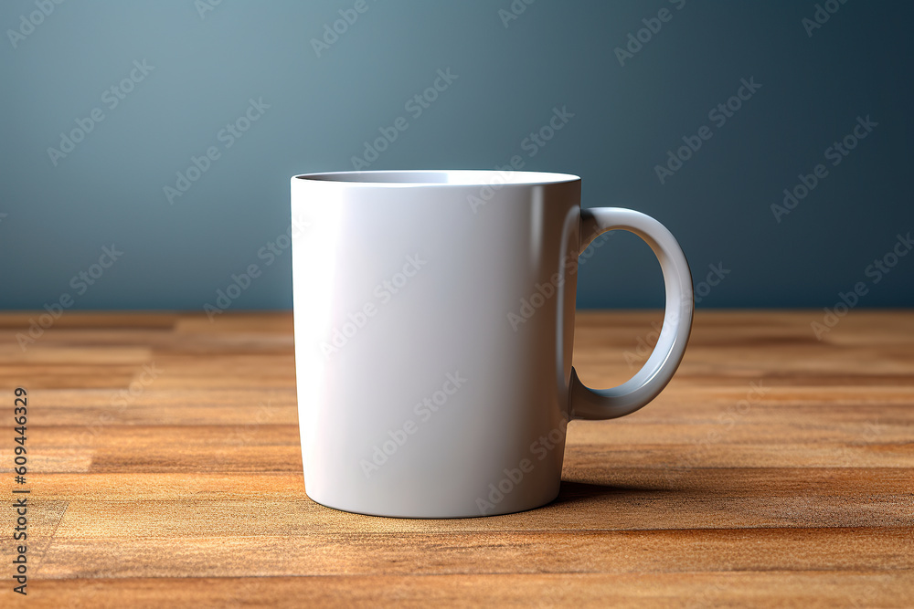 White coffee mug mockup placed over a wooden table on a solid chroma key background. White coffee mug mockup placed over a wooden table on a solid chroma key background.