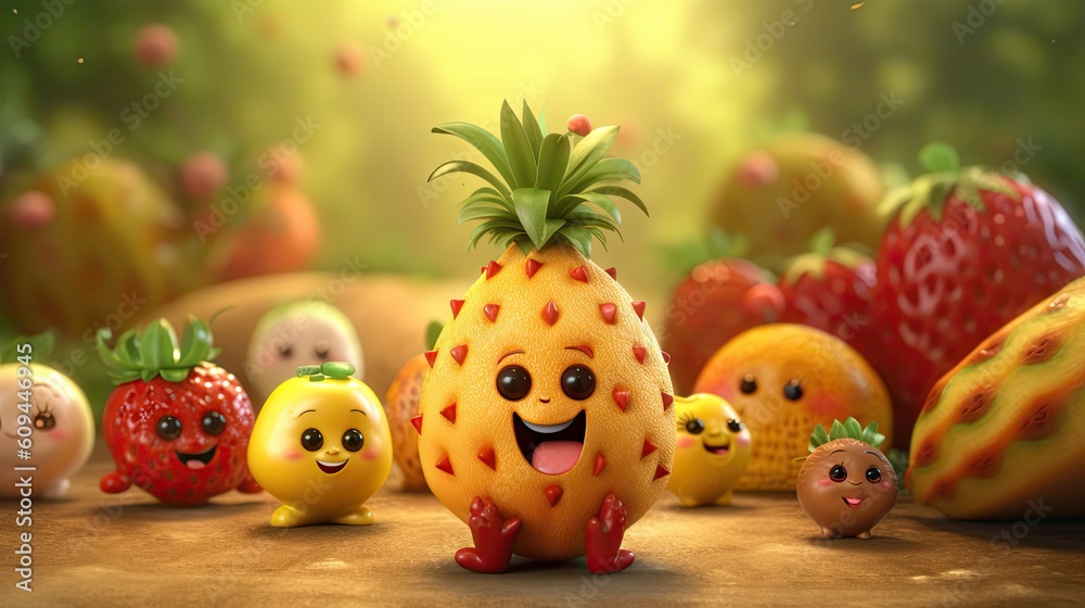 Sweet fruits happy characters. 