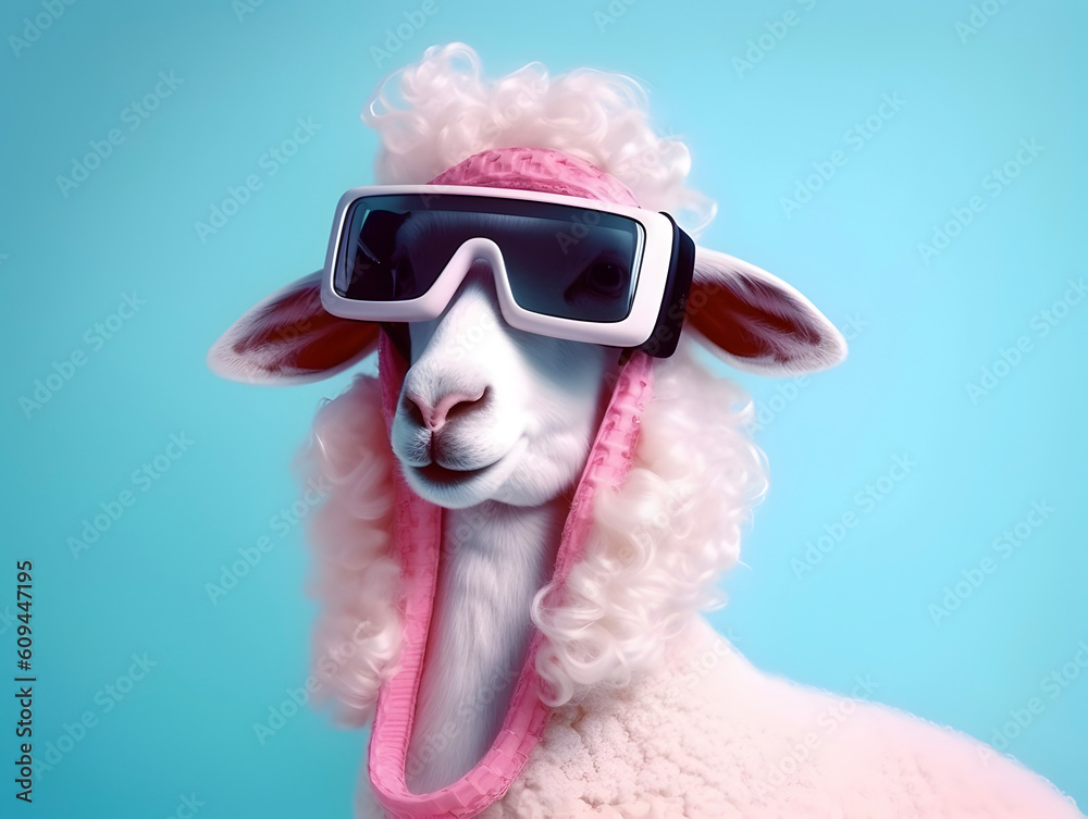 Fashionable sheep with sunglasses. AI generated