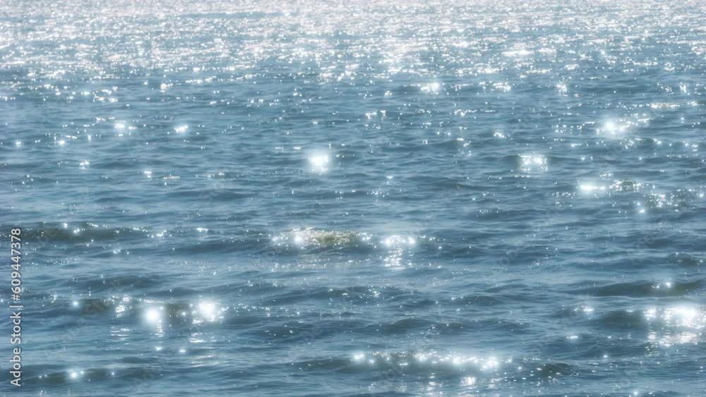 Fresh landscape of twinkling waves by sunlight at blue sea or ocean near a beach in summer, Nobody, Travel or vacation background, Slow motion	