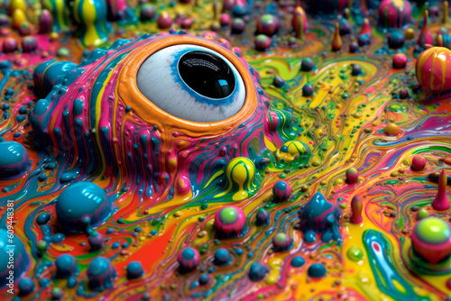 psychedelic monster eye, colorful, slime, monster, generative ai
